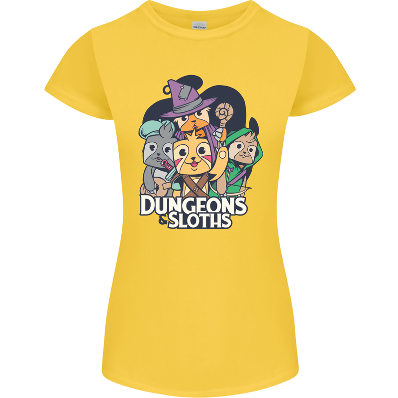 Dungeons & Sloths Role Play Games RPG Womens Petite Cut T-Shirt Yellow