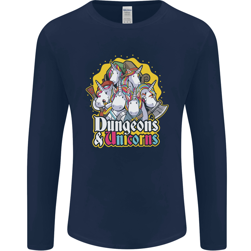 Dungeons & Unicorns Role Play Games RPG Mens Long Sleeve T-Shirt Navy Blue