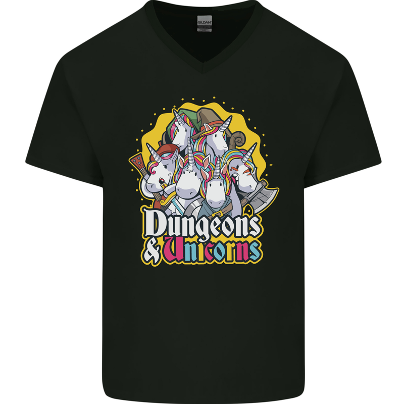 Dungeons & Unicorns Role Play Games RPG Mens V-Neck Cotton T-Shirt Black