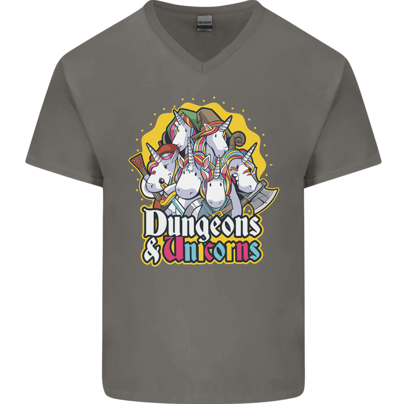 Dungeons & Unicorns Role Play Games RPG Mens V-Neck Cotton T-Shirt Charcoal