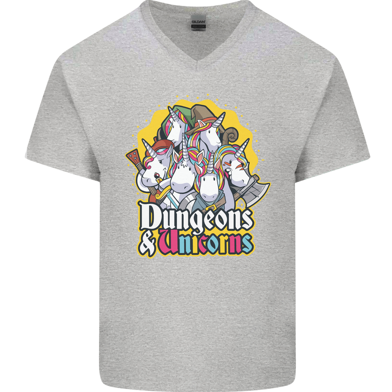 Dungeons & Unicorns Role Play Games RPG Mens V-Neck Cotton T-Shirt Sports Grey