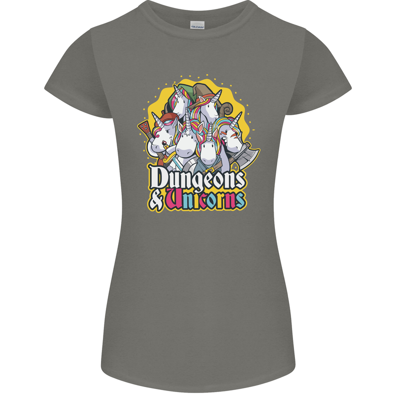 Dungeons & Unicorns Role Play Games RPG Womens Petite Cut T-Shirt Charcoal