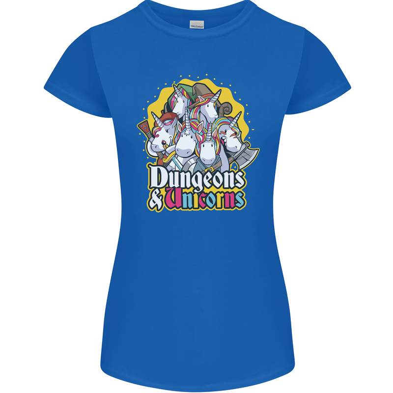 Dungeons & Unicorns Role Play Games RPG Womens Petite Cut T-Shirt Royal Blue