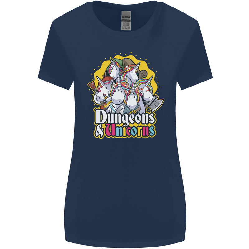 Dungeons & Unicorns Role Play Games RPG Womens Wider Cut T-Shirt Navy Blue