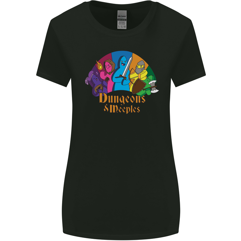 Dungeons n Meeples Role Play Games RPG Womens Wider Cut T-Shirt Black