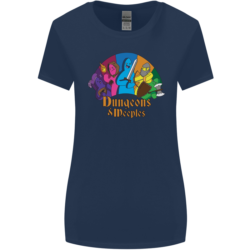 Dungeons n Meeples Role Play Games RPG Womens Wider Cut T-Shirt Navy Blue