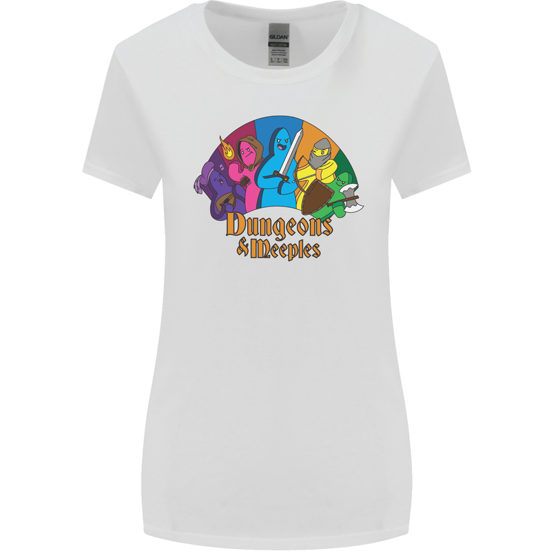 Dungeons n Meeples Role Play Games RPG Womens Wider Cut T-Shirt White