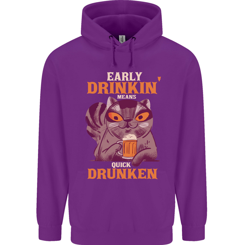 Early Drinkin' Quick Drunken Funny Alcohol Beer Mens 80% Cotton Hoodie Purple