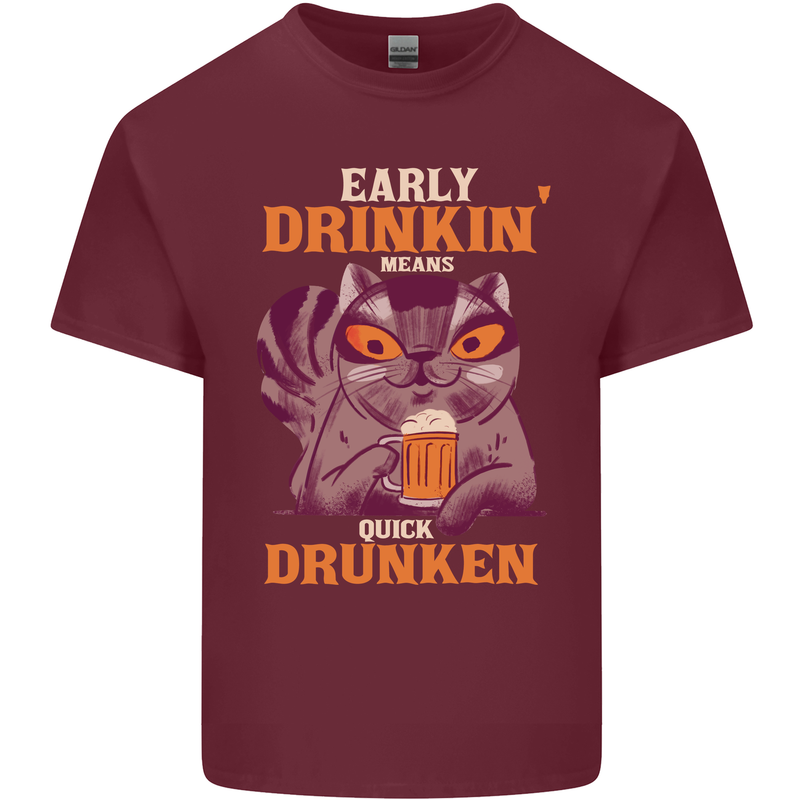Early Drinkin' Quick Drunken Funny Alcohol Beer Mens Cotton T-Shirt Tee Top Maroon