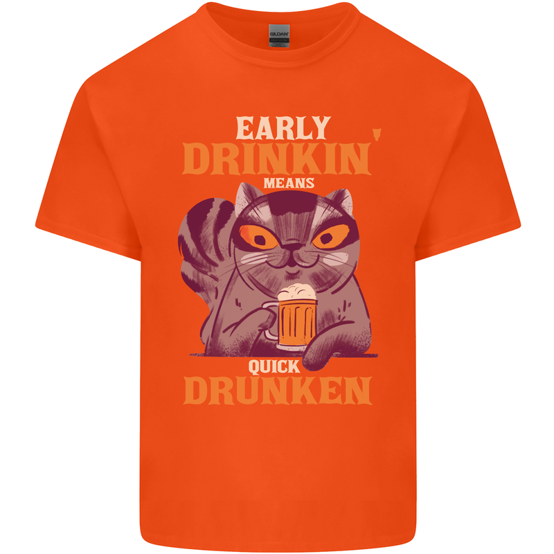 Early Drinkin' Quick Drunken Funny Alcohol Beer Mens Cotton T-Shirt Tee Top Orange