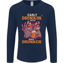 Early Drinkin' Quick Drunken Funny Alcohol Beer Mens Long Sleeve T-Shirt Navy Blue