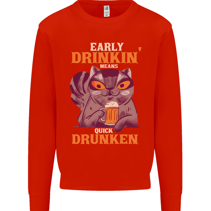Early Drinkin' Quick Drunken Funny Alcohol Beer Mens Sweatshirt Jumper Bright Red