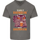 Early Drinkin' Quick Drunken Funny Alcohol Beer Mens V-Neck Cotton T-Shirt Charcoal