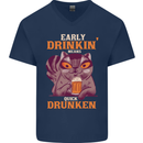 Early Drinkin' Quick Drunken Funny Alcohol Beer Mens V-Neck Cotton T-Shirt Navy Blue