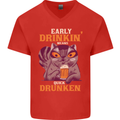 Early Drinkin' Quick Drunken Funny Alcohol Beer Mens V-Neck Cotton T-Shirt Red