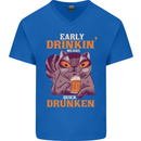 Early Drinkin' Quick Drunken Funny Alcohol Beer Mens V-Neck Cotton T-Shirt Royal Blue