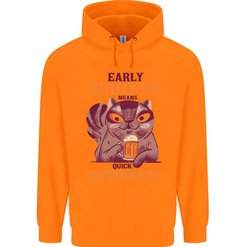 Early Drinkin' Quick Drunken Funny Beer Alcohol Mens 80% Cotton Hoodie Orange