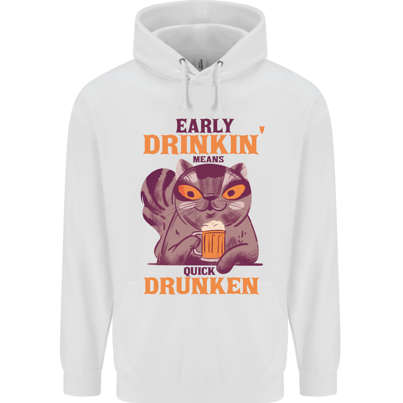 Early Drinkin' Quick Drunken Funny Beer Alcohol Mens 80% Cotton Hoodie White