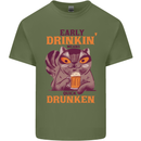 Early Drinkin' Quick Drunken Funny Beer Alcohol Mens Cotton T-Shirt Tee Top Military Green