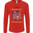 Early Drinkin' Quick Drunken Funny Beer Alcohol Mens Long Sleeve T-Shirt Red