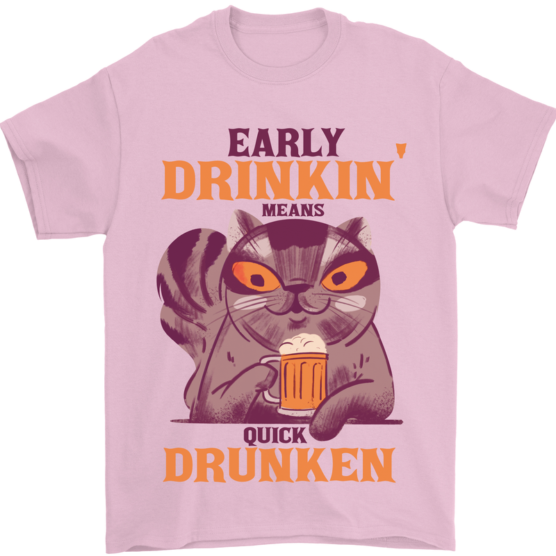 Early Drinkin' Quick Drunken Funny Beer Alcohol Mens T-Shirt 100% Cotton Light Pink