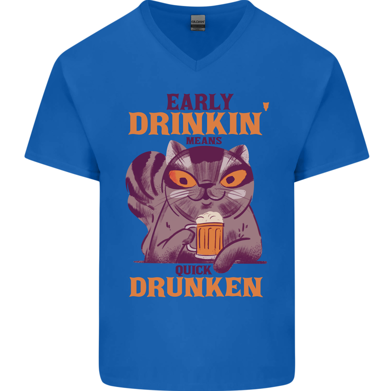 Early Drinkin' Quick Drunken Funny Beer Alcohol Mens V-Neck Cotton T-Shirt Royal Blue
