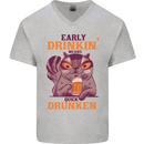 Early Drinkin' Quick Drunken Funny Beer Alcohol Mens V-Neck Cotton T-Shirt Sports Grey