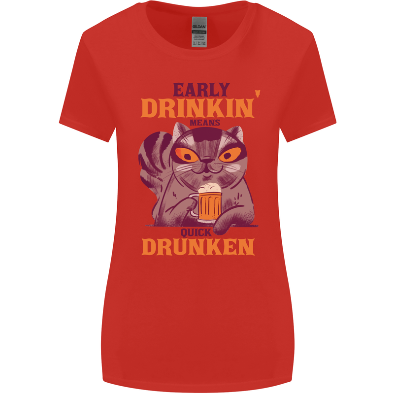 Early Drinkin' Quick Drunken Funny Beer Alcohol Womens Wider Cut T-Shirt Red