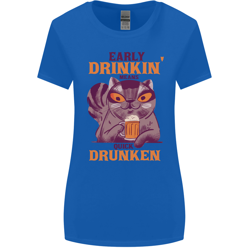 Early Drinkin' Quick Drunken Funny Beer Alcohol Womens Wider Cut T-Shirt Royal Blue
