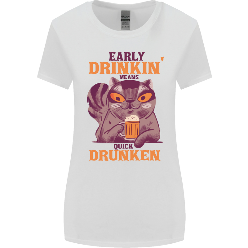 Early Drinkin' Quick Drunken Funny Beer Alcohol Womens Wider Cut T-Shirt White