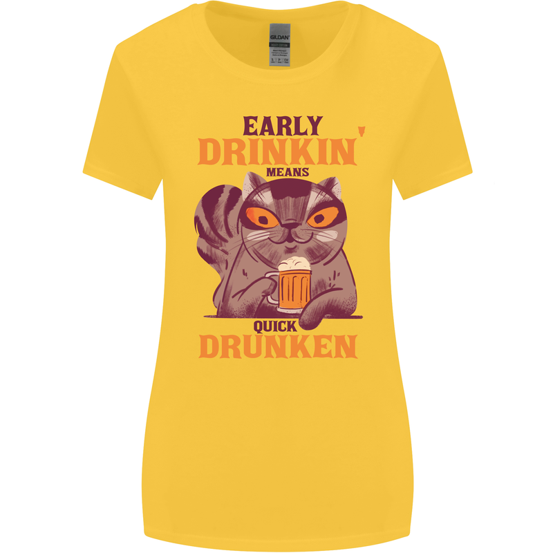 Early Drinkin' Quick Drunken Funny Beer Alcohol Womens Wider Cut T-Shirt Yellow