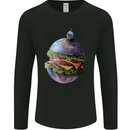 Earth Burger Funny Food Planet Mens Long Sleeve T-Shirt Black