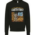 Earth First Climate Change Astronaut Mars Kids Sweatshirt Jumper Black