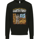 Earth First Climate Change Astronaut Mars Kids Sweatshirt Jumper Black