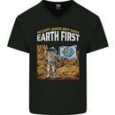Earth First Climate Change Astronaut Mars Mens V-Neck Cotton T-Shirt Black