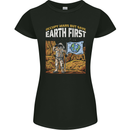 Earth First Climate Change Astronaut Mars Womens Petite Cut T-Shirt Black