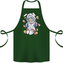 Easter Anime Girl With Eggs and Bunny Ears Cotton Apron 100% Organic Forest Green