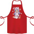 Easter Anime Girl With Eggs and Bunny Ears Cotton Apron 100% Organic Red