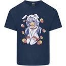 Easter Anime Girl With Eggs and Bunny Ears Kids T-Shirt Childrens Navy Blue