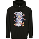 Easter Anime Girl With Eggs and Bunny Ears Mens 80% Cotton Hoodie Black