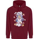 Easter Anime Girl With Eggs and Bunny Ears Mens 80% Cotton Hoodie Maroon