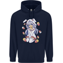 Easter Anime Girl With Eggs and Bunny Ears Mens 80% Cotton Hoodie Navy Blue