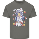 Easter Anime Girl With Eggs and Bunny Ears Mens Cotton T-Shirt Tee Top Charcoal