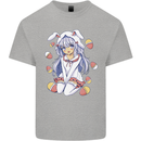 Easter Anime Girl With Eggs and Bunny Ears Mens Cotton T-Shirt Tee Top Sports Grey