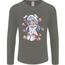 Easter Anime Girl With Eggs and Bunny Ears Mens Long Sleeve T-Shirt Charcoal