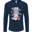 Easter Anime Girl With Eggs and Bunny Ears Mens Long Sleeve T-Shirt Navy Blue