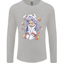 Easter Anime Girl With Eggs and Bunny Ears Mens Long Sleeve T-Shirt Sports Grey