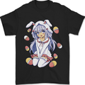 Easter Anime Girl With Eggs and Bunny Ears Mens T-Shirt 100% Cotton Black