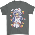 Easter Anime Girl With Eggs and Bunny Ears Mens T-Shirt 100% Cotton Charcoal