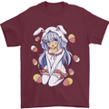 Easter Anime Girl With Eggs and Bunny Ears Mens T-Shirt 100% Cotton Maroon